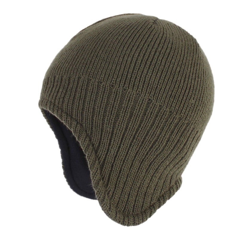 Connectyle Men's Earflap Beanie Hat Fleece Warm Winter Hats Solid Color Knit Daily Beanies Army Green - Image 1